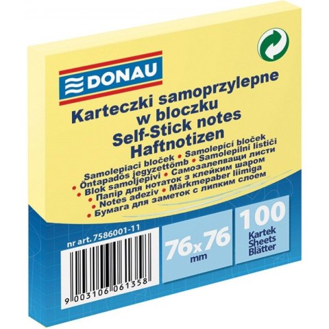 BLOCZEK SAMOPRZYLEPNY DONAU 76 X 76 MM ŻÓŁTY 100 KARTEK