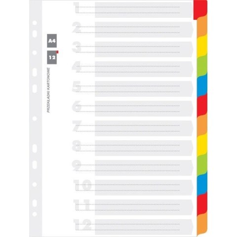 PRZEKŁADKI KARTONOWE A4 INDEX LAMINOWANY 12 KOLORÓW