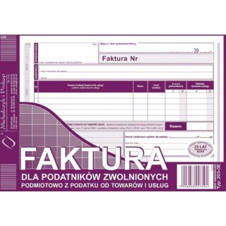 FAKTURA DLA PODATNIKÓW ZWOL. PODM. Z PODATKU A5