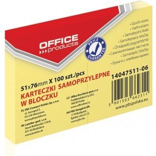 KARTECZKI OFFICE PRODUCTS 51 X 76 MM ŻÓŁTE (100)