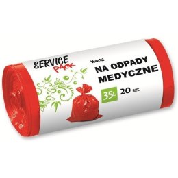 WORKI NA ODPADY MEDYCZNE 35 L LDPE CZERWONE (20)