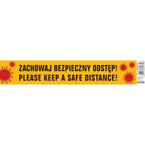 Naklejka Office Products 8x45cm "ZACHOWAJ BEZPIECZNY ODSTĘP!", ŻÓŁTY