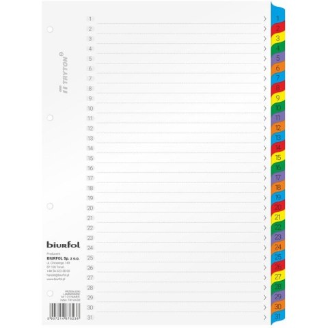 Przekładki kartonowe Biurfol A4 1-31 numeryczne