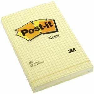 BLOCZEK POST-IT ŻÓŁTY 102 X 152 MM W KRATKĘ 100 KARTEK SAMOPRZYLEPNY