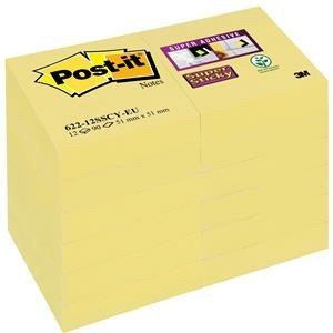 Karteczki Post-it Super Sticky 47.6x47.6mm (622-12SSCY) żółte (12x90)