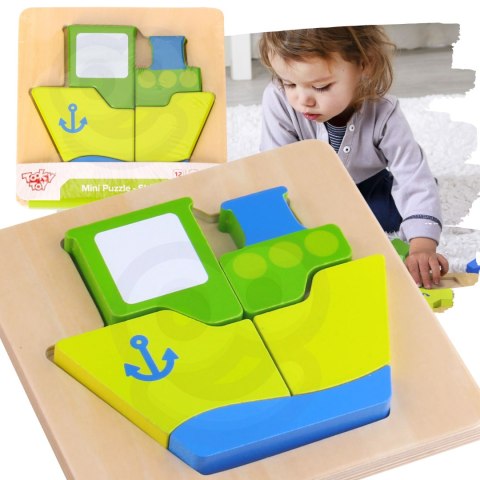 TOOKY TOY Puzzle Układanka Montessori Grube Klocki Statek 6 el.