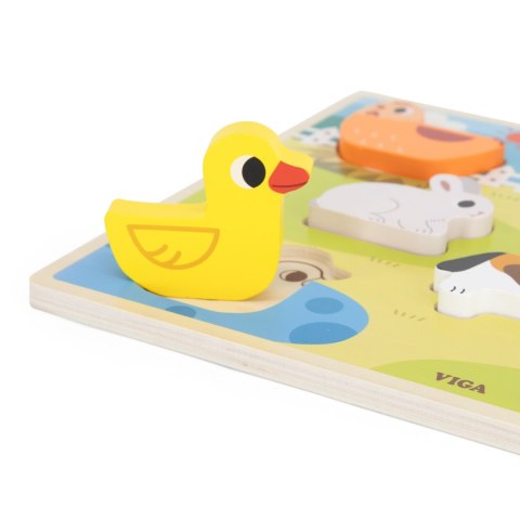 VIGA Drewniane Puzzle Układanka Montessori 2w1 Figurki Farma