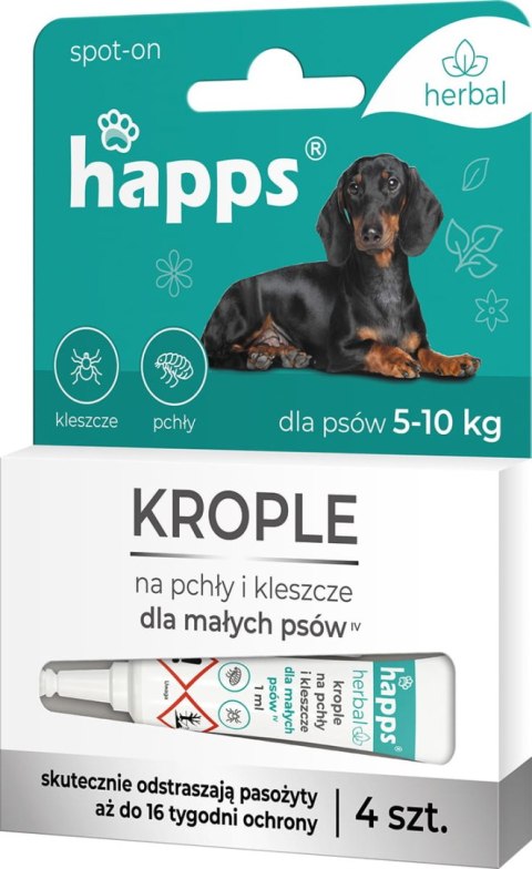 HAPPS Herbal - krople na pchły i kleszcze dla małych psów do 10kg 4szt.