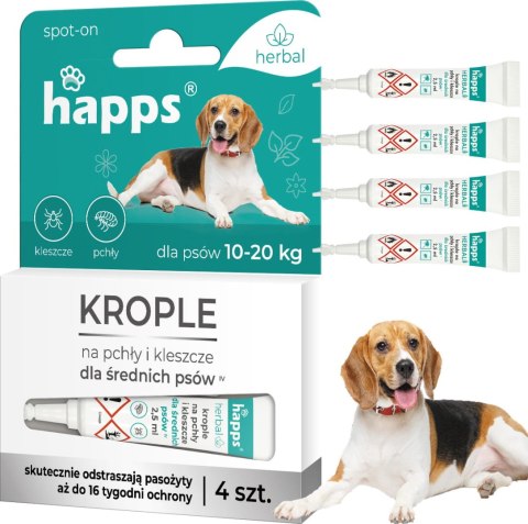 HAPPS Herbal - krople na pchły i kleszcze dla średnich psów 10 - 20kg 4szt.