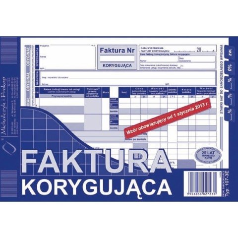 FAKTURA KORYGUJĄCA (O+1K) MICHALCZYK I PROKOP A5