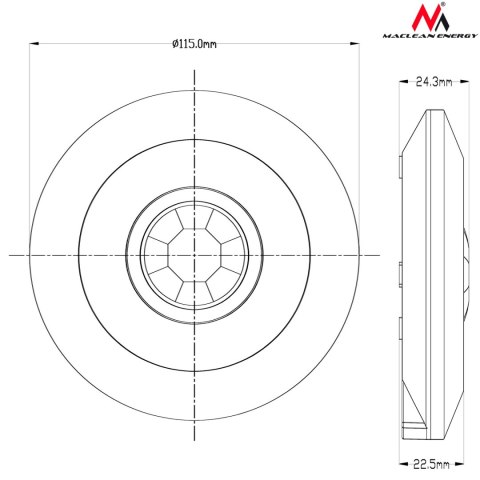 Czujnik ruchu PIR Maclean, na podczerwień, nowoczesny płaski, zasięg 6m, MCE85