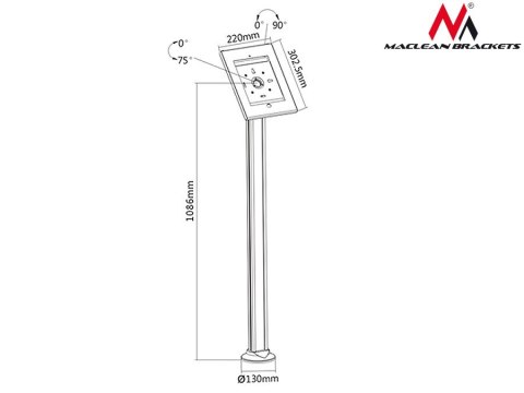 Stojak uchwyt reklamowy do tabletu Maclean, podłogowy z blokadą, iPad 2/3/4/Air/Air2, MC-678