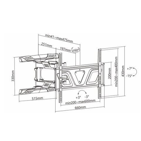 Uchwyt do telewizora lub monitora Maclean, max VESA 600x400, płaski, odległość od ściany 41-475mm, 37-80", 45kg, czarny, MC-832